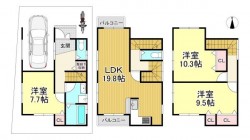LDK広々19.8帖！全居室7帖以上です！
駐車スペースあります♪
浴室TV暖房乾燥機付きなど設備充実♪