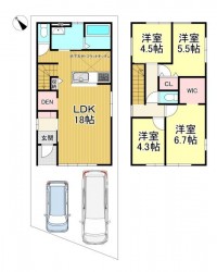 南西向きで日当り良好です♪
敷地内並列2台駐車可能！
大型WIC+DENスペース収納豊富です！

