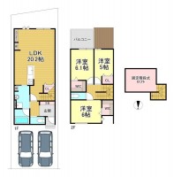 土地は広々30坪！駐車2台可！
各居室収納付き♪
手すり付きの固定階段式ロフトのため、お子様も安心！

