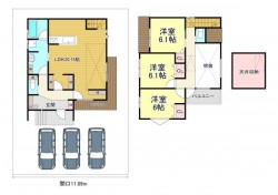  土地広々52坪！
駐車3台可能！
天井収納付きで、収納が楽々！
